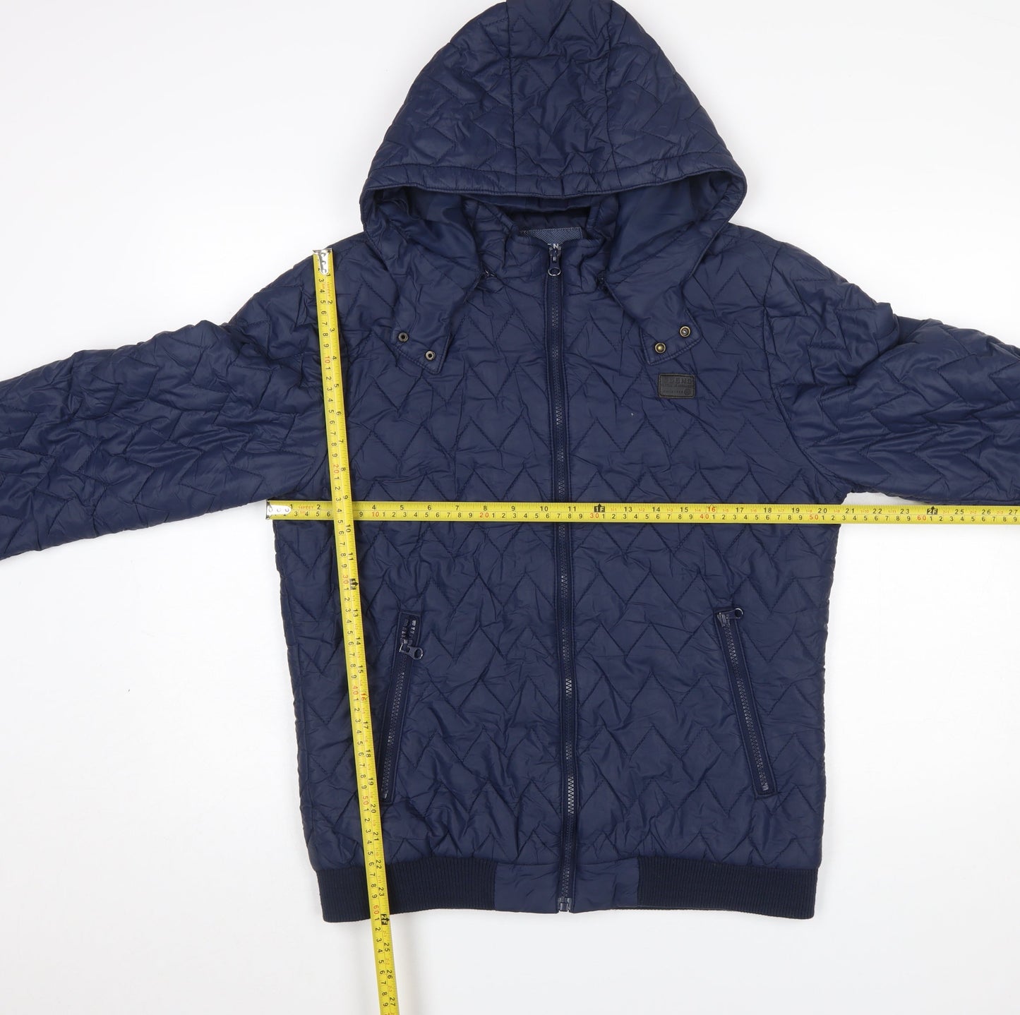 Blend Men's Blue Hooded Puffer Jacket Size M Quilted Nylon