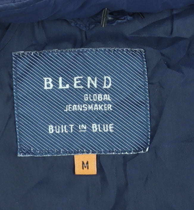 Blend Men's Blue Hooded Puffer Jacket Size M Quilted Nylon