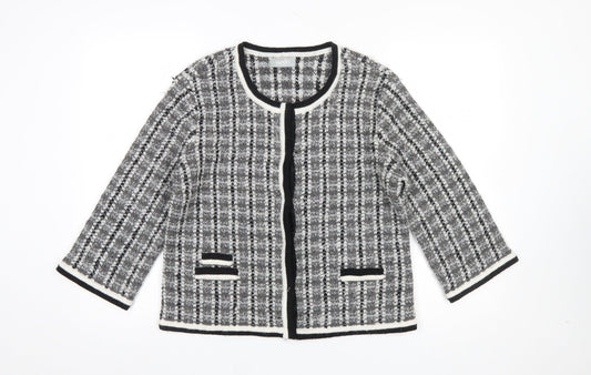 Wallis Women Grey Check Knit 3/4 Sleeve Cardigan Size M