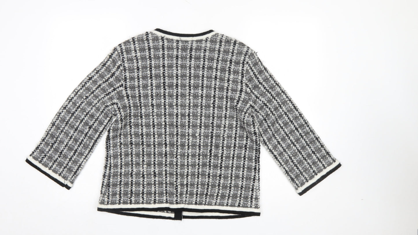 Wallis Women Grey Check Knit 3/4 Sleeve Cardigan Size M