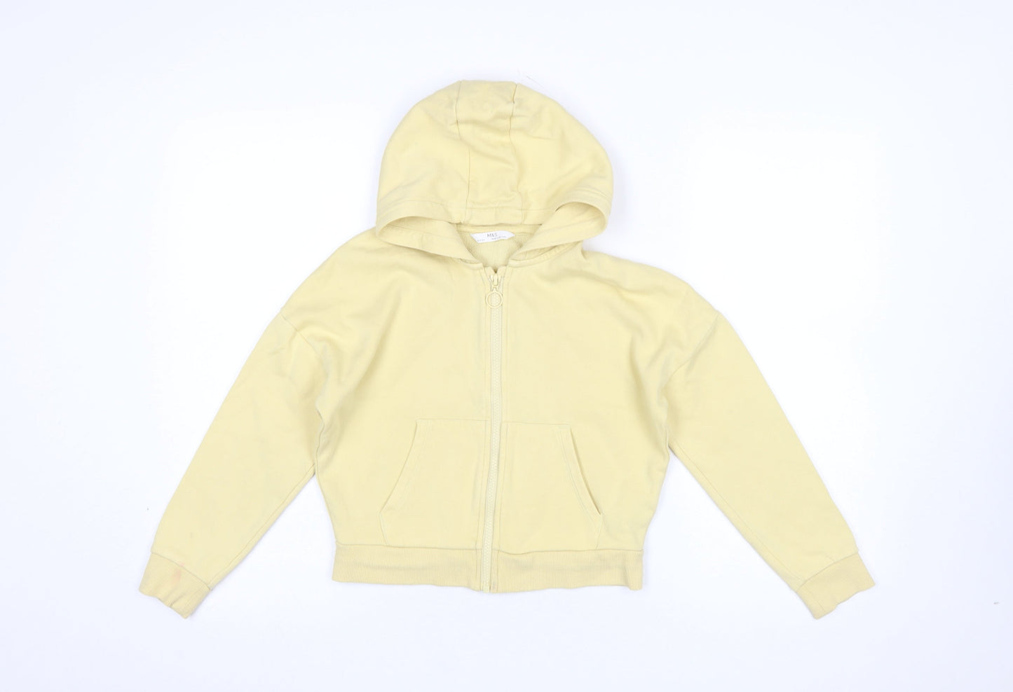 Marks and Spencer Girls Yellow Full Zip Hoodie 9-10 Years Cotton Blend