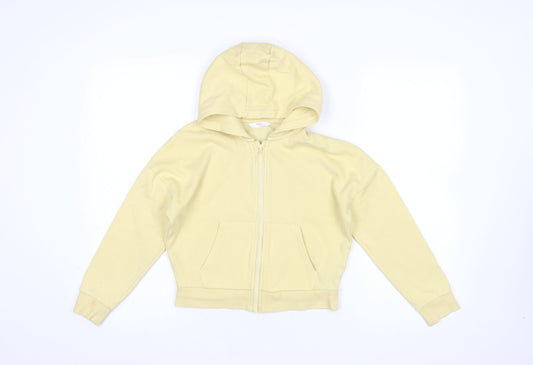 Marks and Spencer Girls Yellow Full Zip Hoodie 9-10 Years Cotton Blend