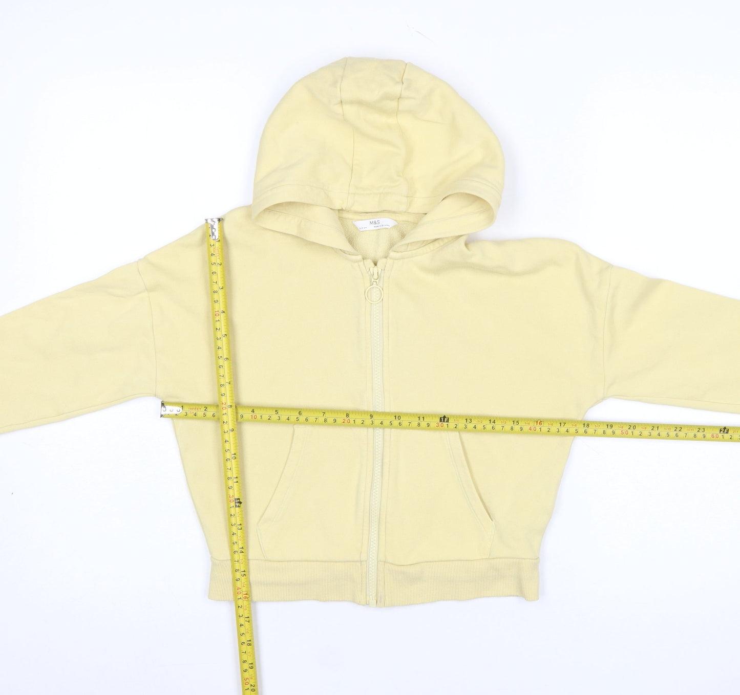 Marks and Spencer Girls Yellow Full Zip Hoodie 9-10 Years Cotton Blend