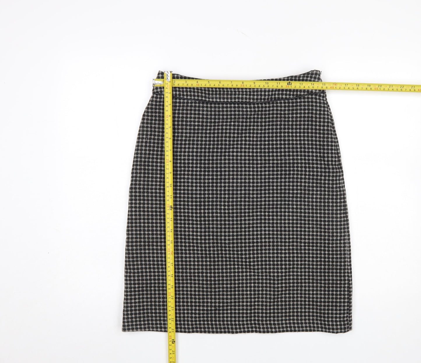 Laura Ashley Women’s Black Check Tweed Wool Pencil Skirt UK 10