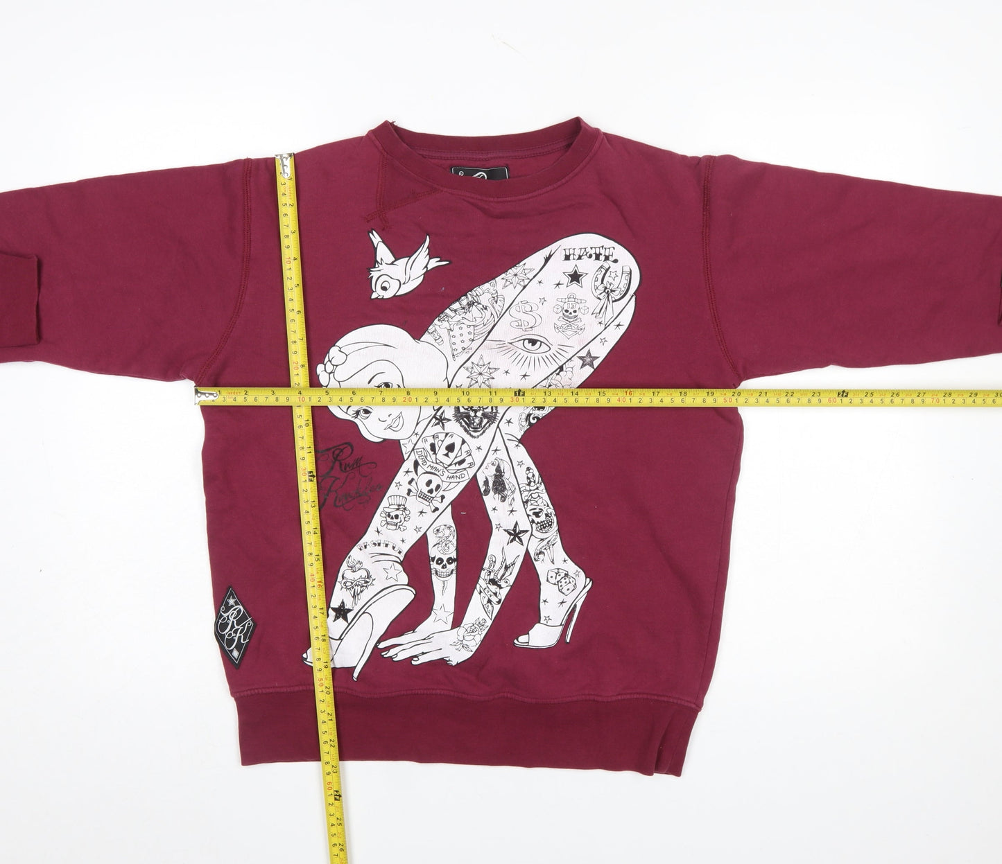 Ruth Kuckler Womens Burgundy Tattoo Graphic Pullover Sweatshirt S