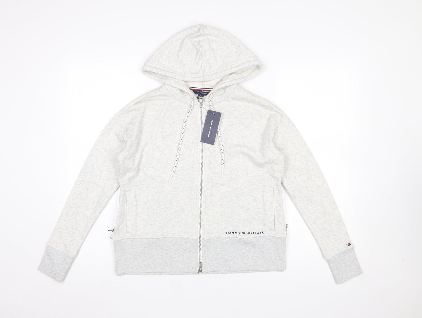 Tommy Hilfiger Women Grey Full Zip Hoodie XXS Cotton Blend