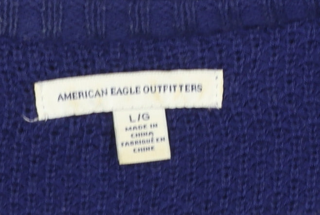 American Eagle Outfitters Women's Blue Striped Cardigan L V-Neck Knit