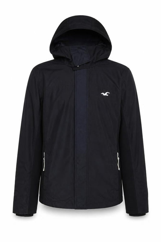 Front view of Hollister boys’ black xl windbreaker waterproof hooded jacket
