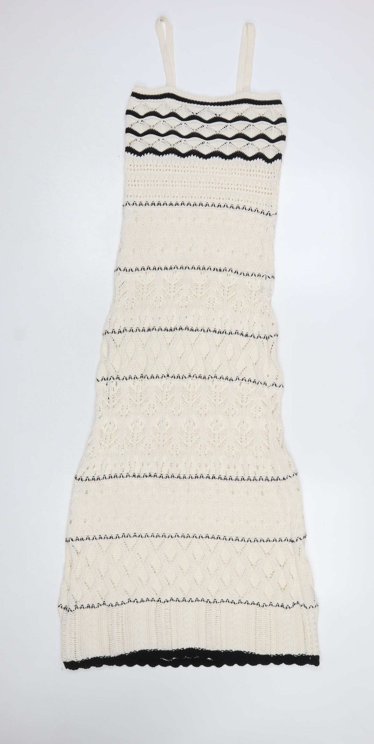 Primark Women Ivory Knit Striped Midi Slip Dress XS