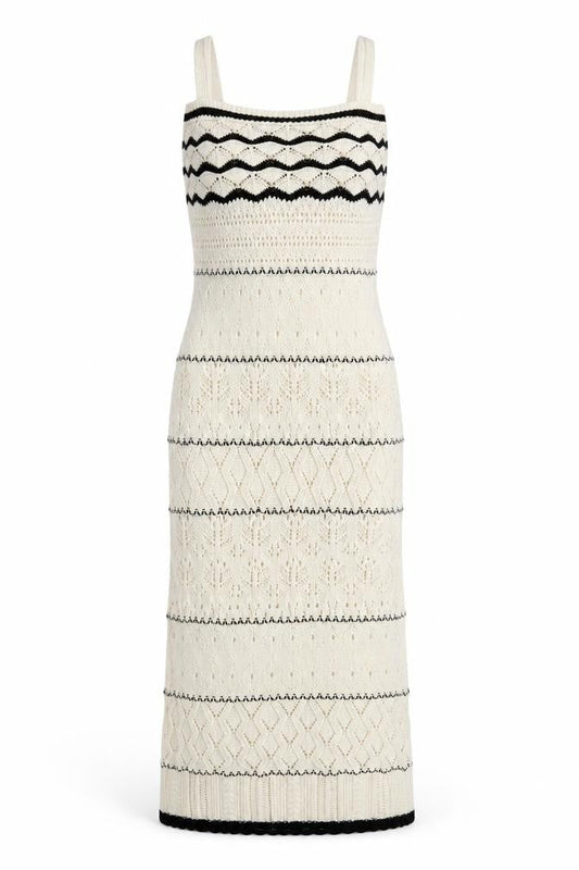 Primark Women Ivory Knit Striped Midi Slip Dress XS