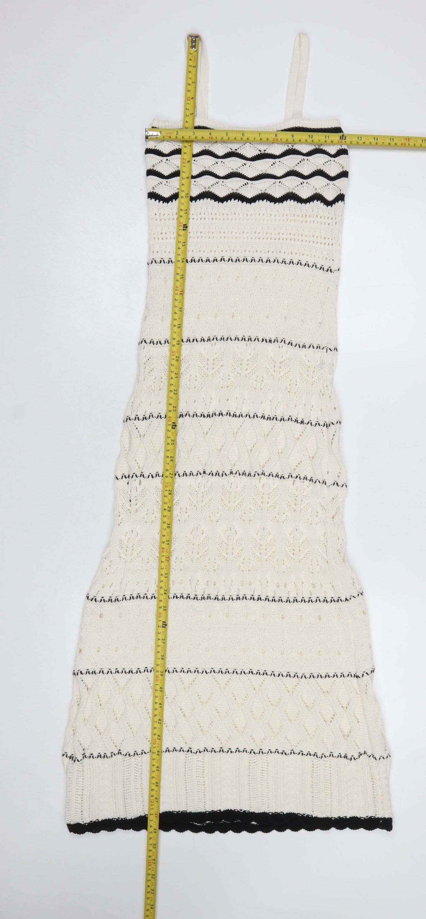 Primark Women Ivory Knit Striped Midi Slip Dress XS