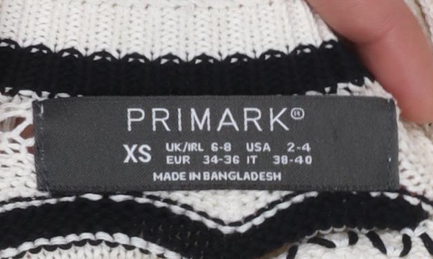 Primark Women Ivory Knit Striped Midi Slip Dress XS