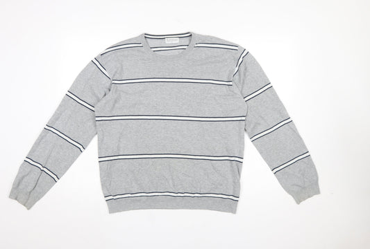 Giordano Men's Grey Striped Cotton Knit Jumper L