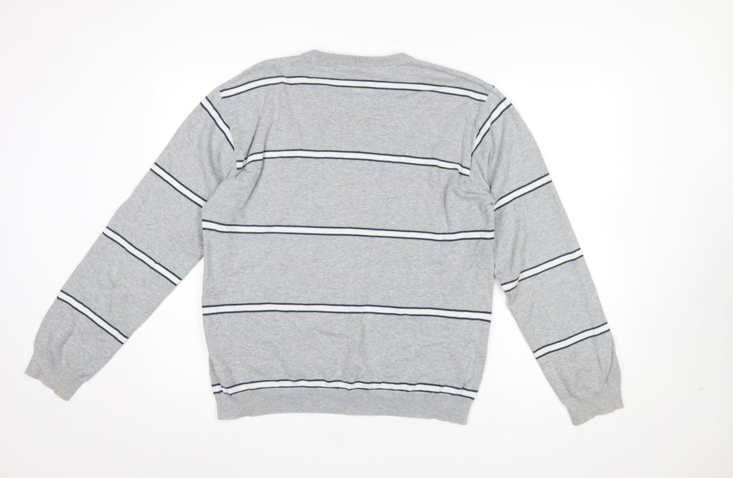 Giordano Men's Grey Striped Cotton Knit Jumper L