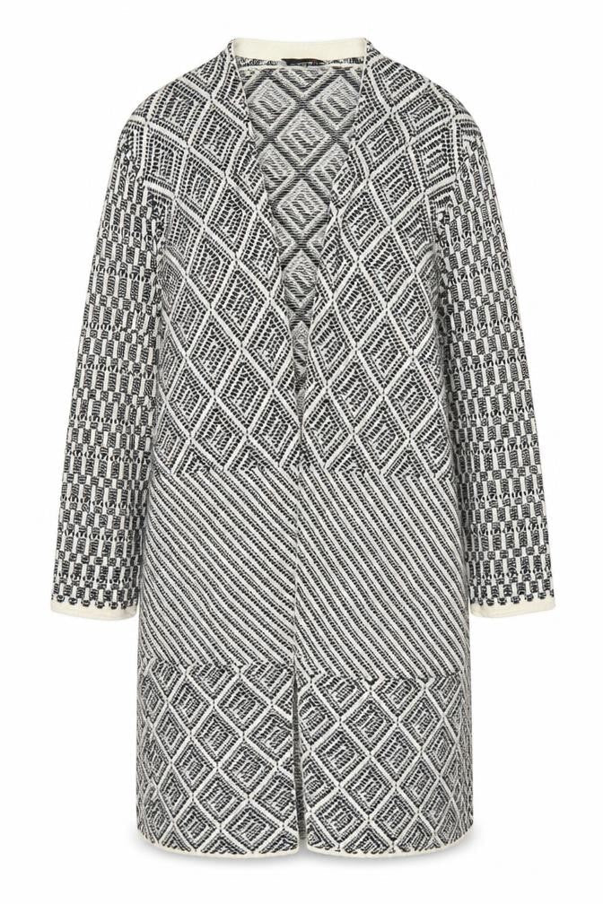 Looxent Womens Black White Geometric Knit Longline Cardigan Size 12