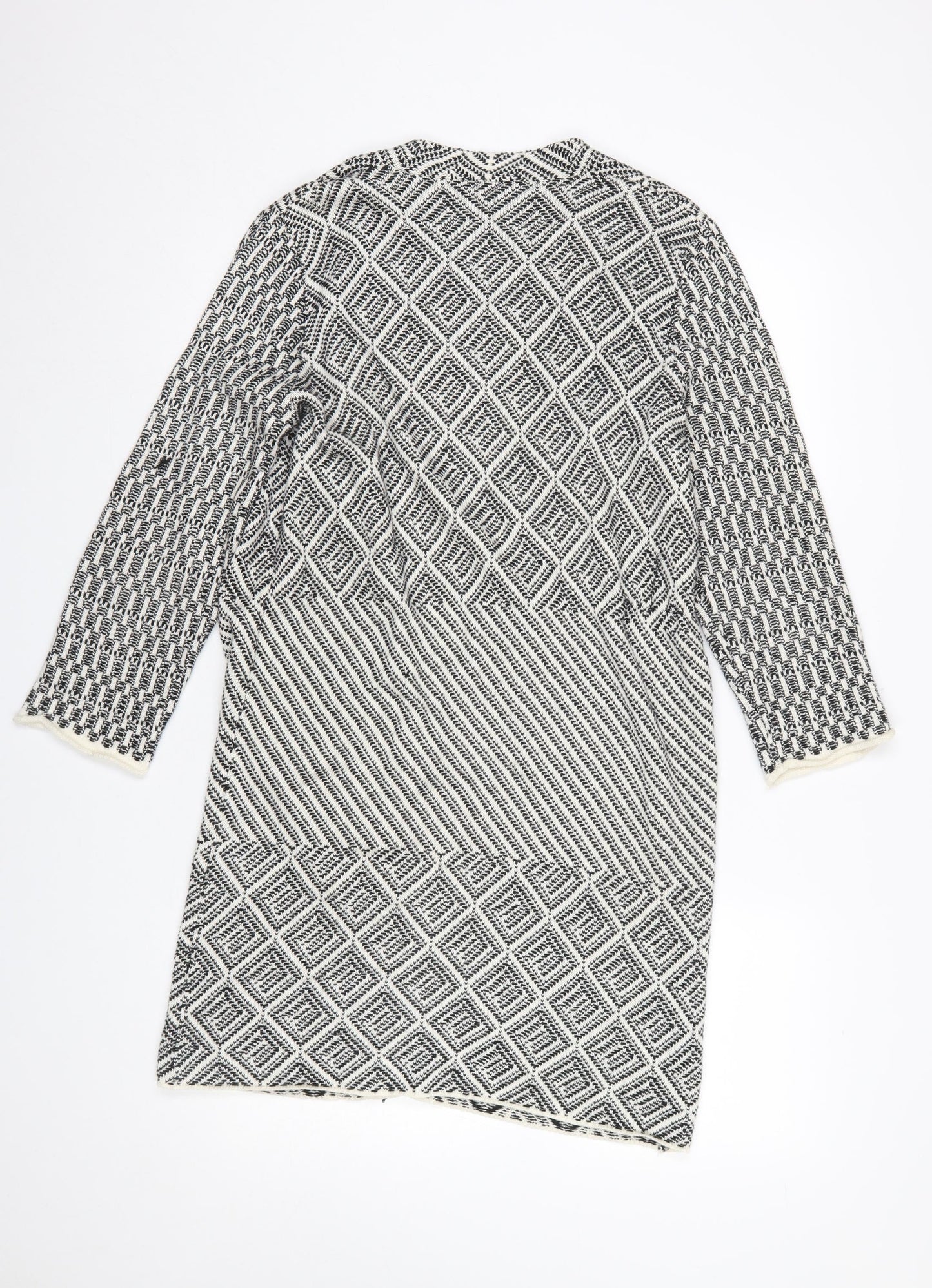 Looxent Womens Black White Geometric Knit Longline Cardigan Size 12