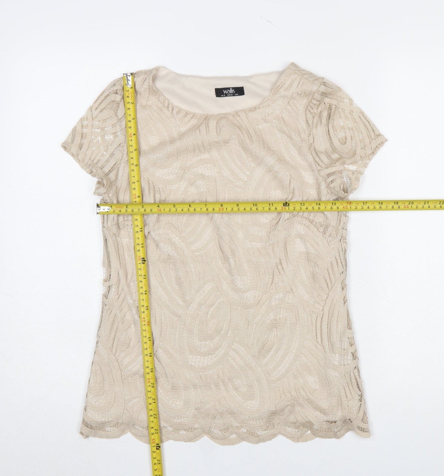 Wallis Women Beige Lace Short Sleeve Tunic Blouse UK 10