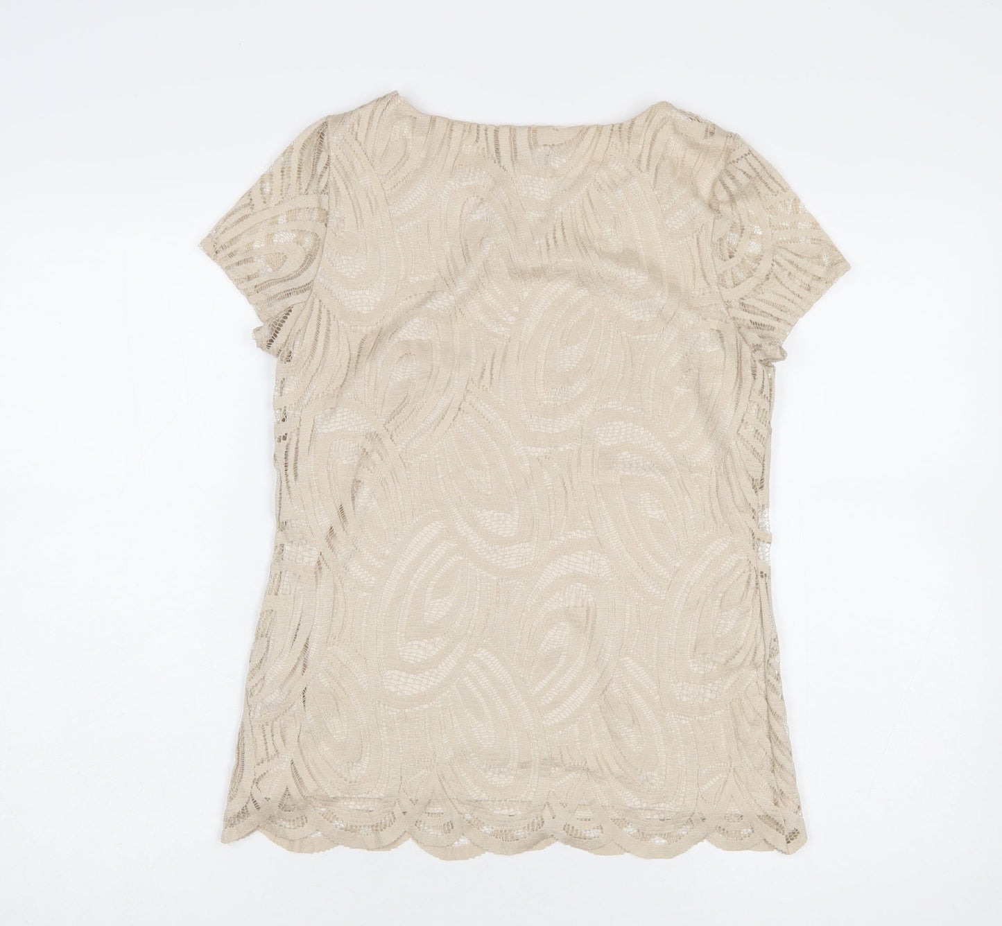 Wallis Women Beige Lace Short Sleeve Tunic Blouse UK 10