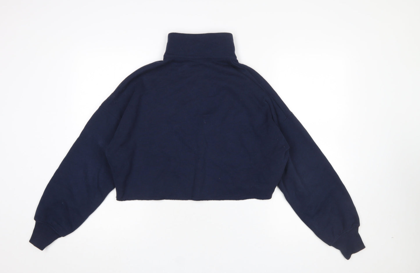 Hollister Women's Navy 1/4 Zip Cropped Sweatshirt XS Santa Clara Print
