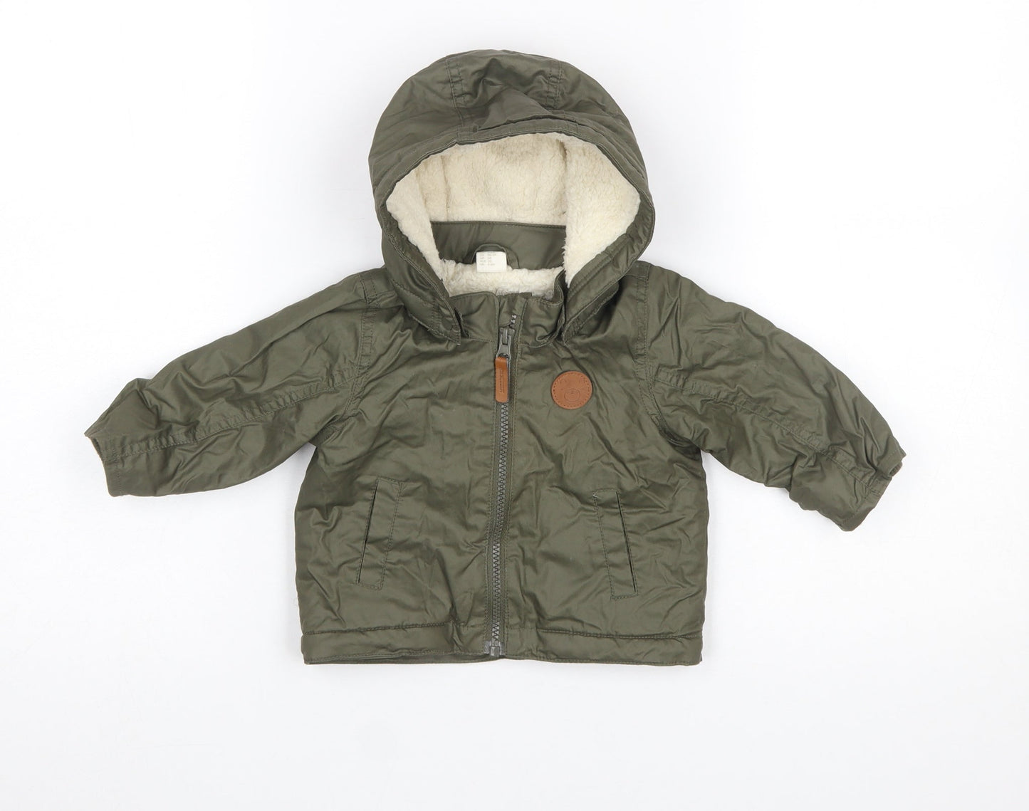 H&M Unisex Baby Green Hooded Puffer Jacket 6 Months Lined Winter Coat