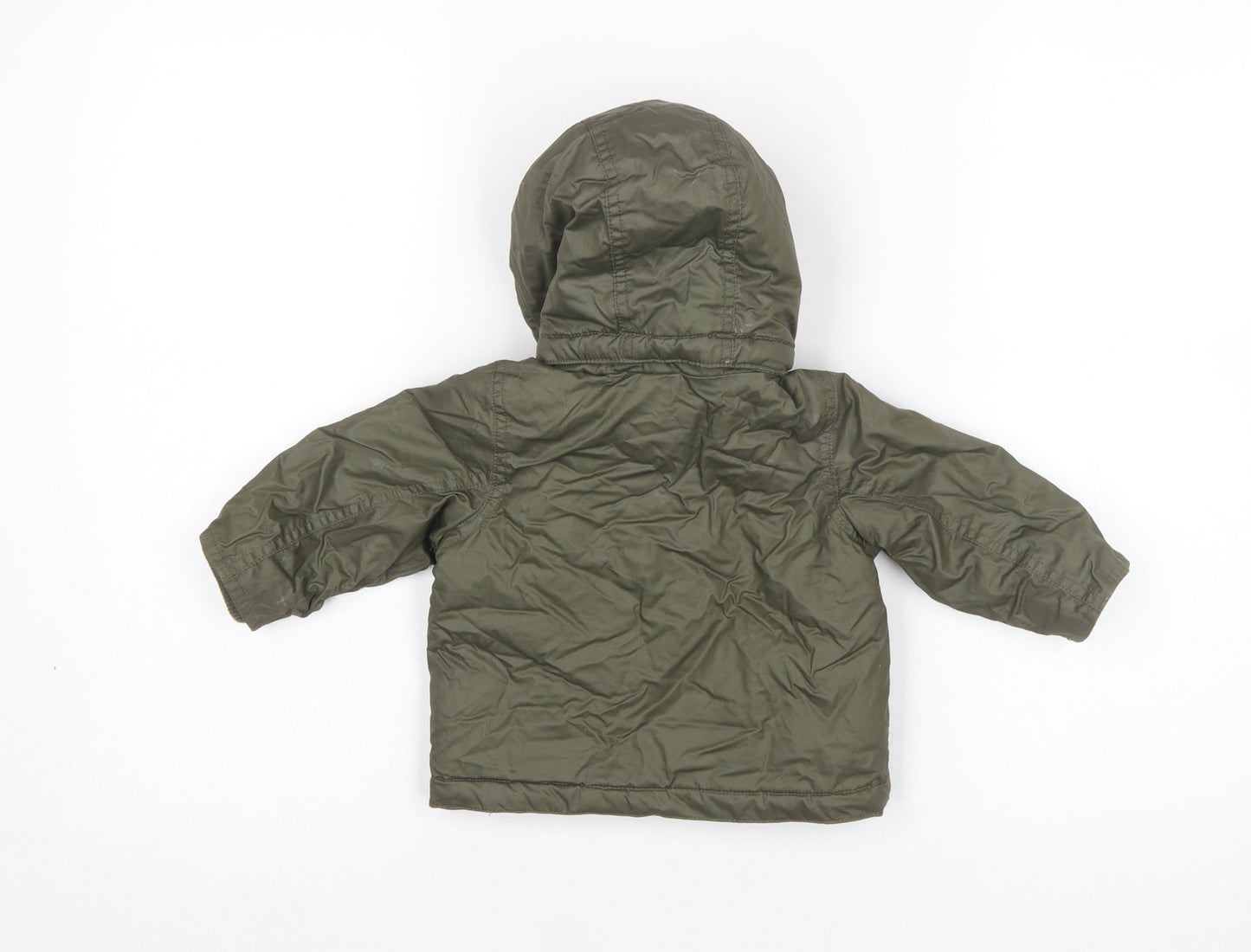 H&M Unisex Baby Green Hooded Puffer Jacket 6 Months Lined Winter Coat