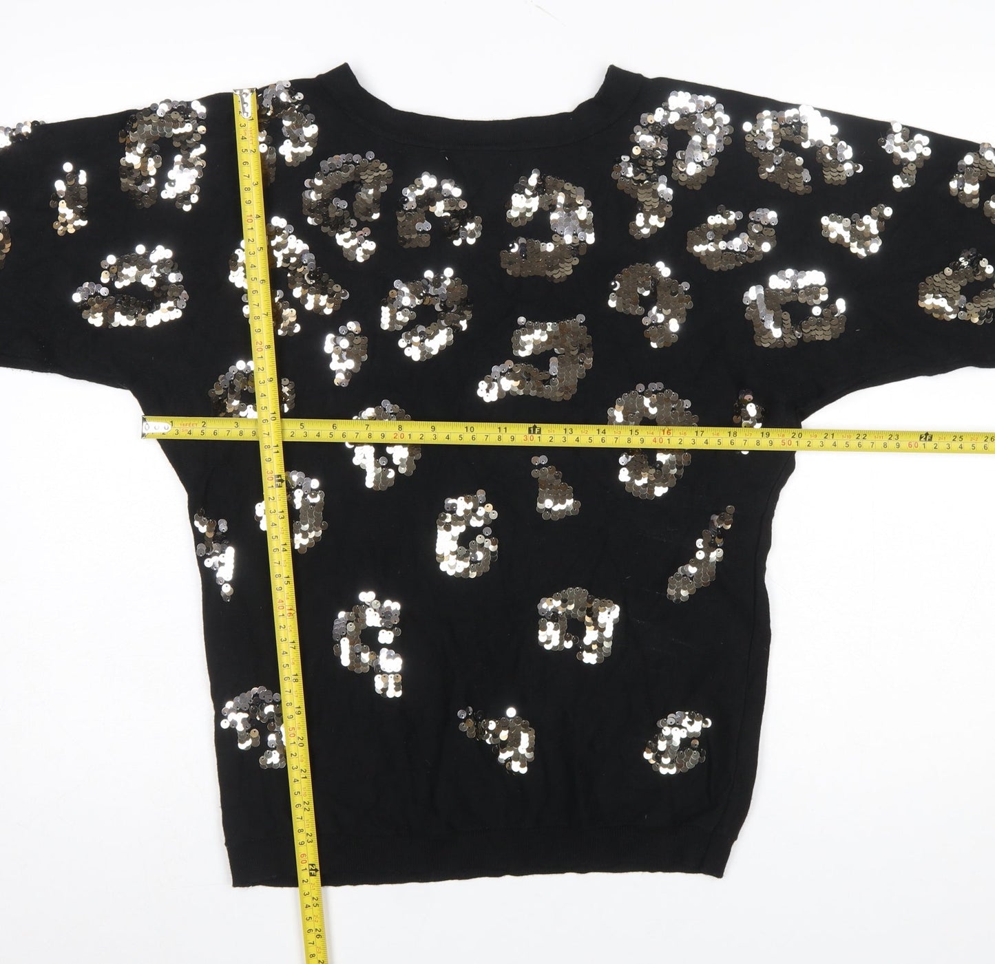 Roman Women Black Sequin Animal Print Jumper Size 12