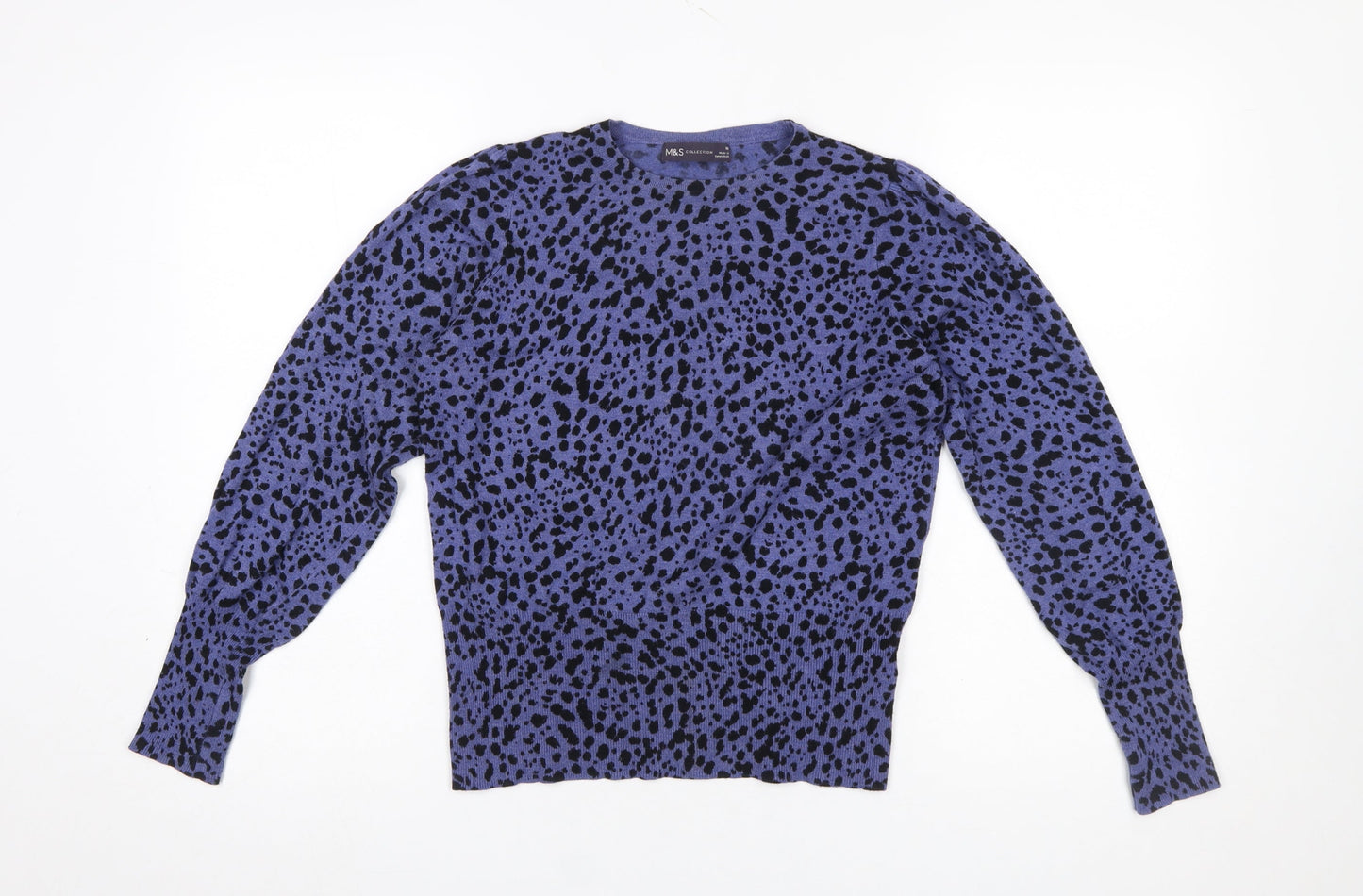 Marks and Spencer Women Blue Animal Print Crew Neck Jumper Size 10
