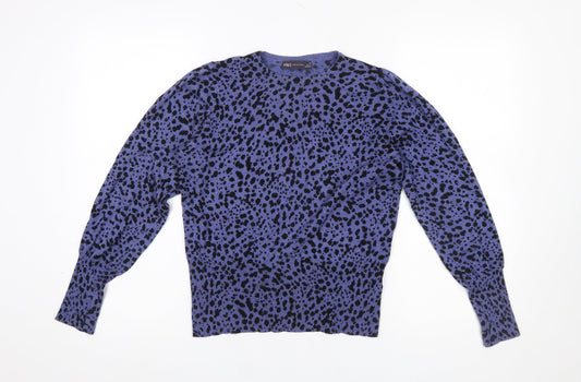 Marks and Spencer Women Blue Animal Print Crew Neck Jumper Size 10