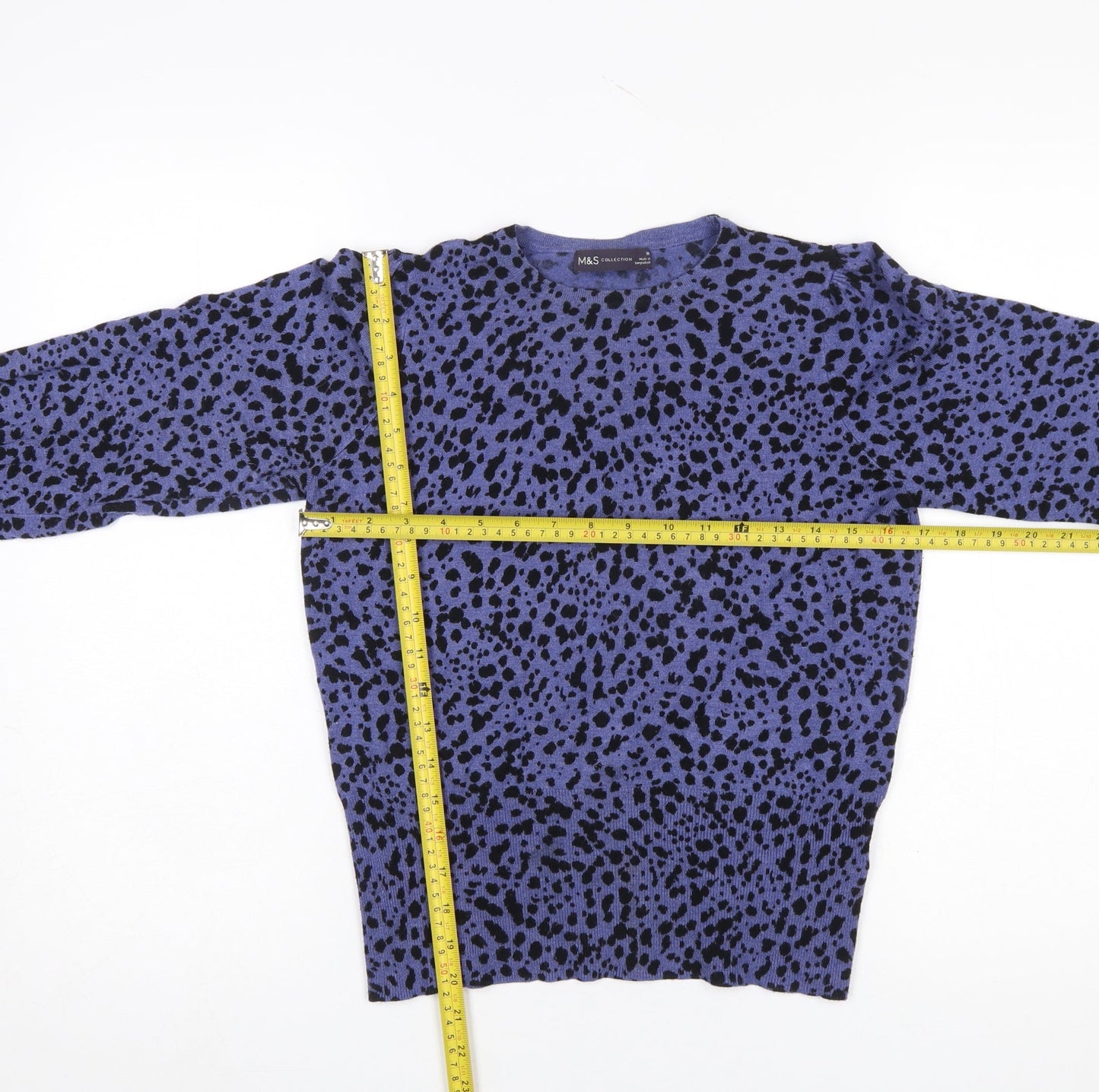 Marks and Spencer Women Blue Animal Print Crew Neck Jumper Size 10