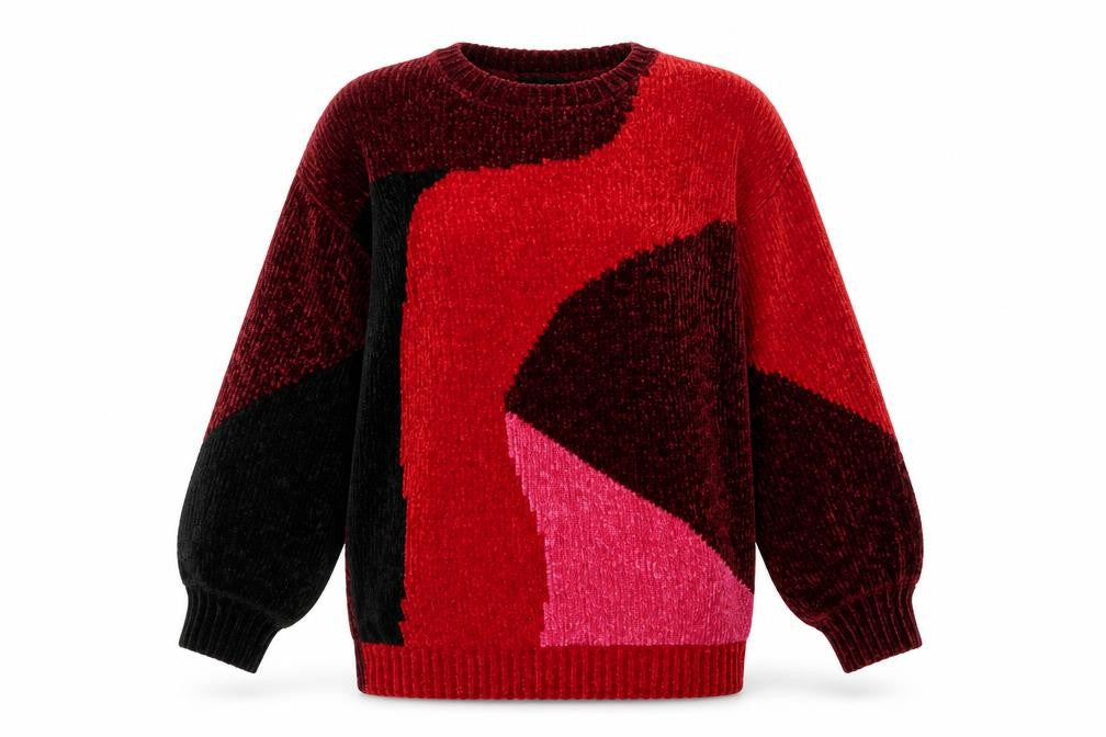 George Women’s Red Colour Block Chunky-Knit Jumper Small