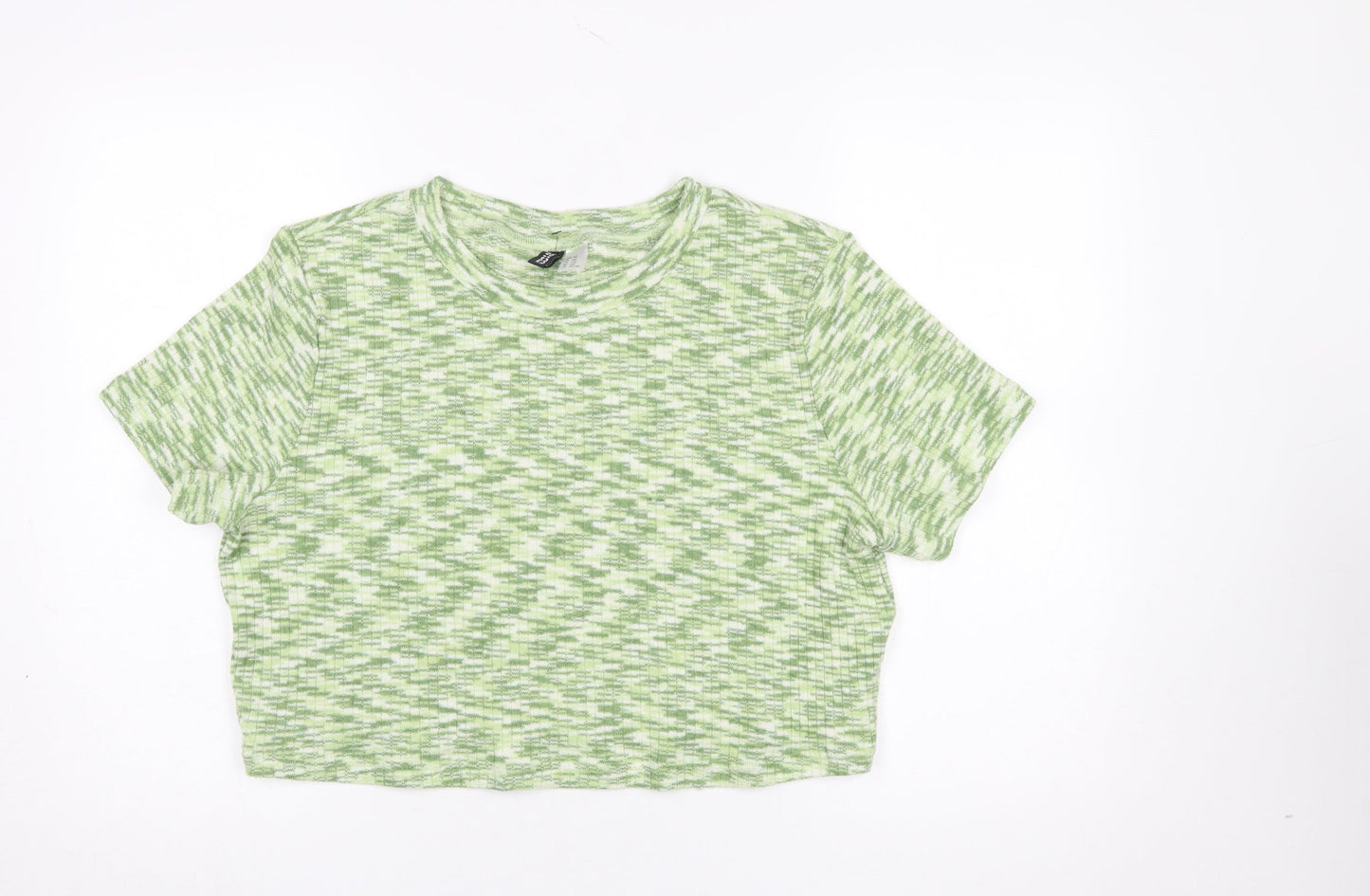 H&M Divided Women's Green Cropped Knit T-Shirt Size 16