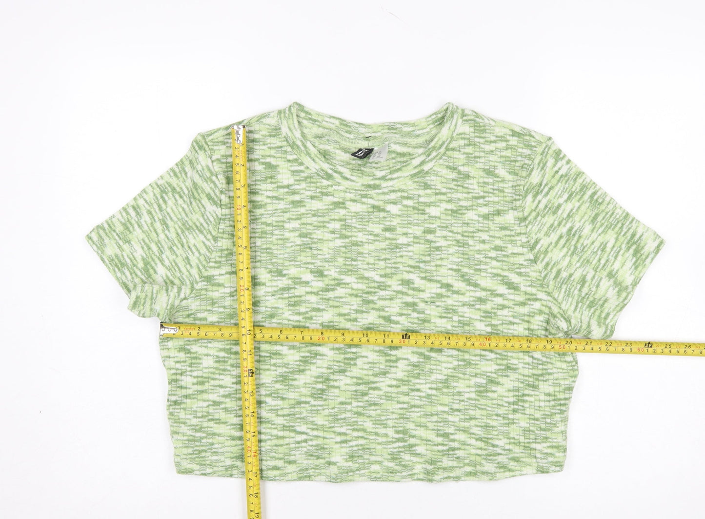 H&M Divided Women's Green Cropped Knit T-Shirt Size 16