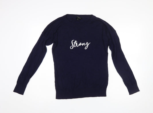 Baukjen Women Blue Crew Neck Embroidered Pullover Jumper UK 10