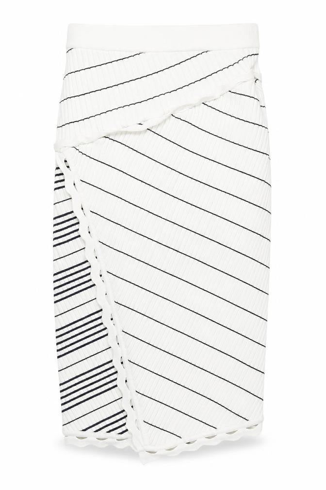 Jonathan Simkhai Women’s White Wrap Stripe Knit Skirt XS