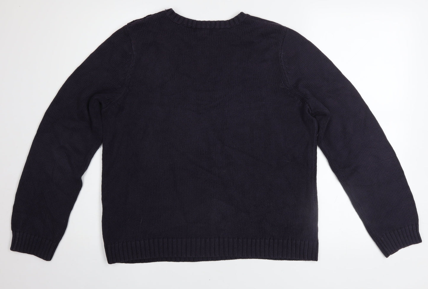 Lands' End Men’s Blue Cotton Crew Neck Button Pullover Jumper L