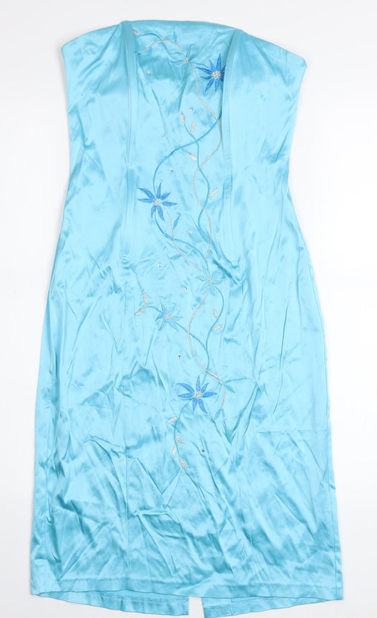 West One Women's Blue Strapless Floral Embroidered Sheath Dress Size 10