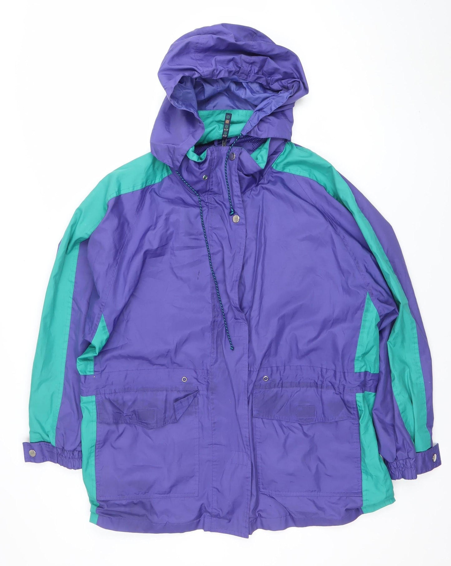 Joie de Vivre Womens Purple Windbreaker Jacket M Hooded Retro 90s Style