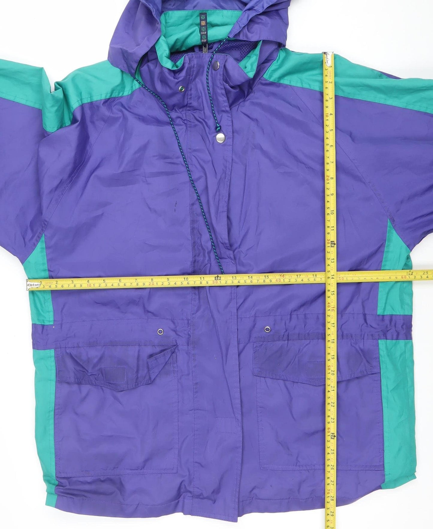 Joie de Vivre Womens Purple Windbreaker Jacket M Hooded Retro 90s Style