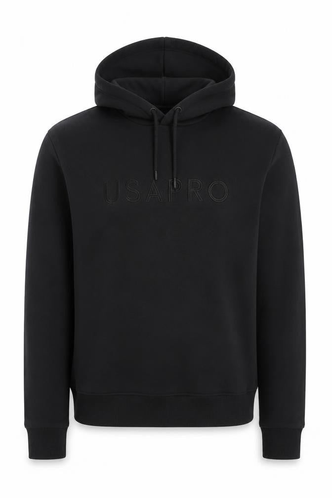 USAPRO Unisex Black Pullover Hoodie S Regular Fit Fleece Logo Sweatshirt