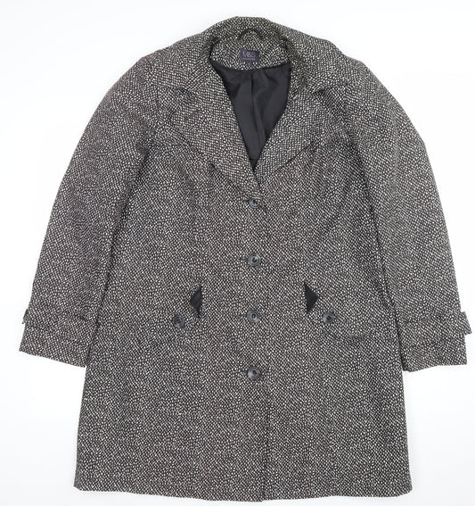 Marks and Spencer Womens Black Geometric Long Overcoat Size 16