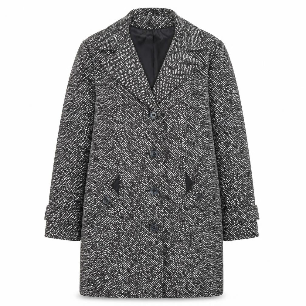 Marks & Spencer Womens Black Geometric Long Overcoat Size 16