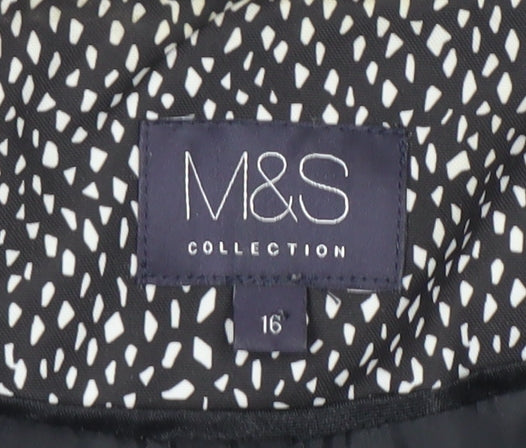 Marks and Spencer Womens Black Geometric Long Overcoat Size 16