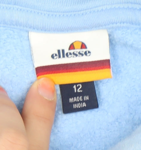Ellesse Womens Blue Hoodie Size 12 Pullover Cotton Blend Logo Hooded Sweatshirt