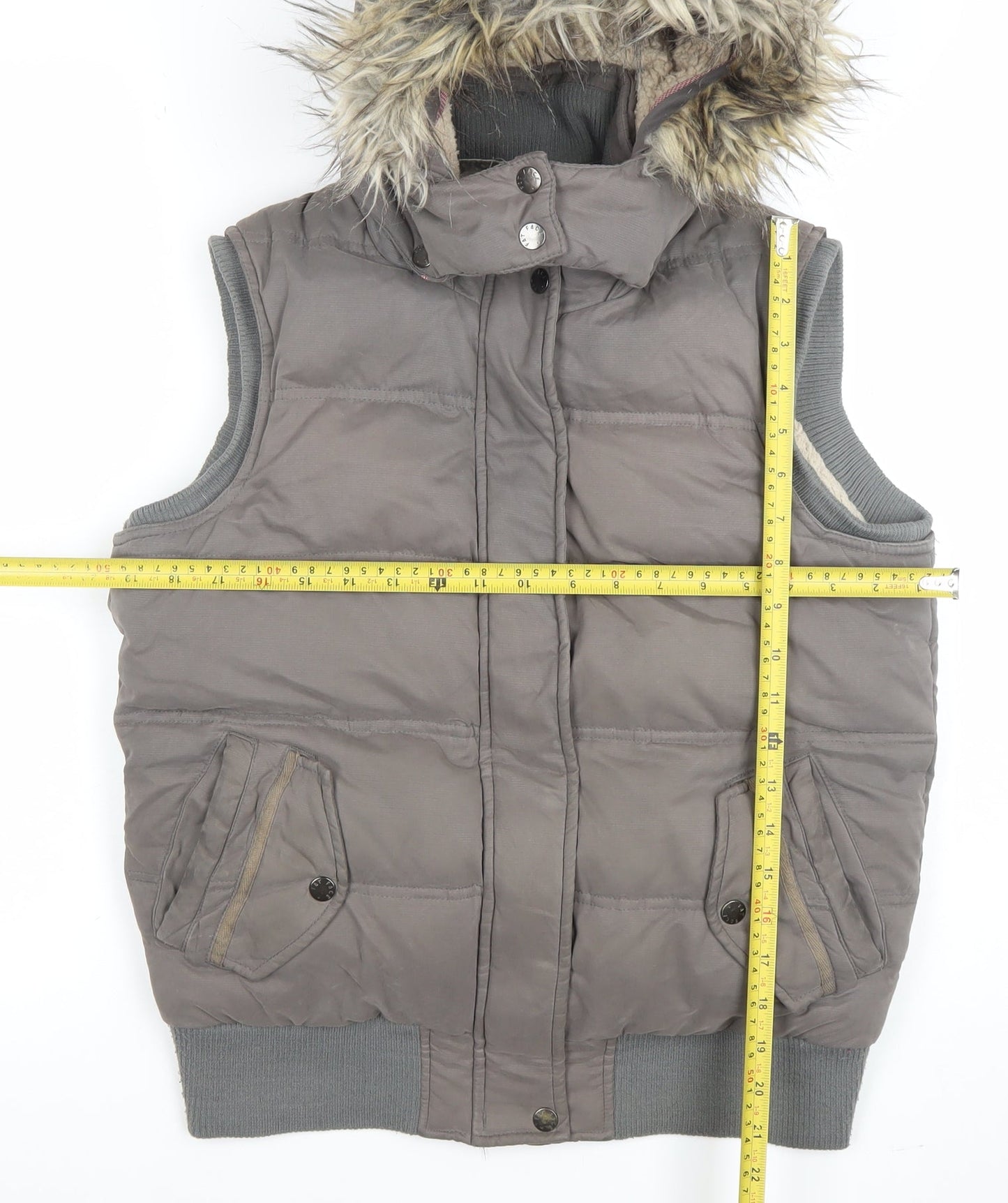 Fat Face Women Brown Size 10 Hooded Faux Fur Puffer Gilet