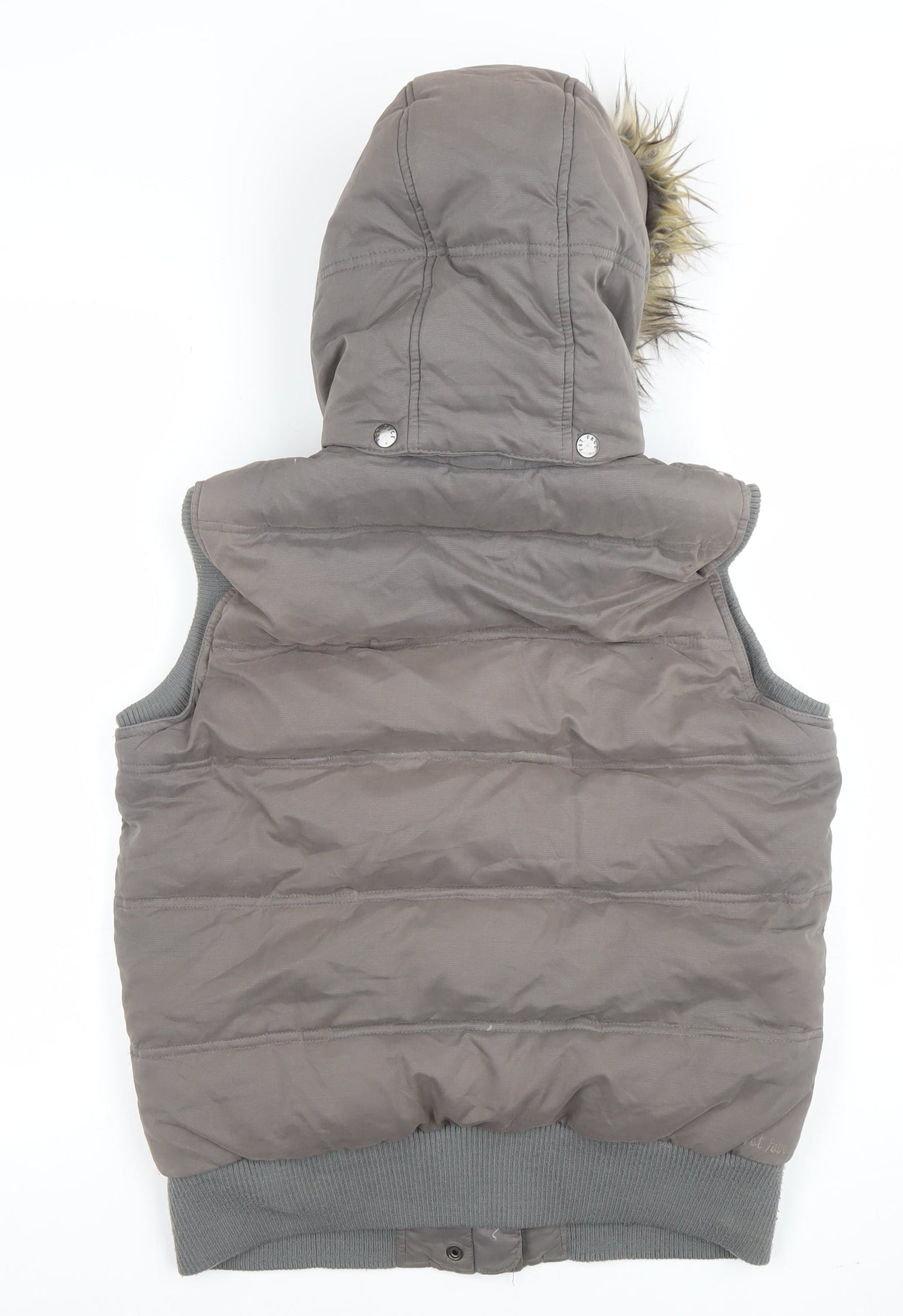 Fat Face Women Brown Size 10 Hooded Faux Fur Puffer Gilet