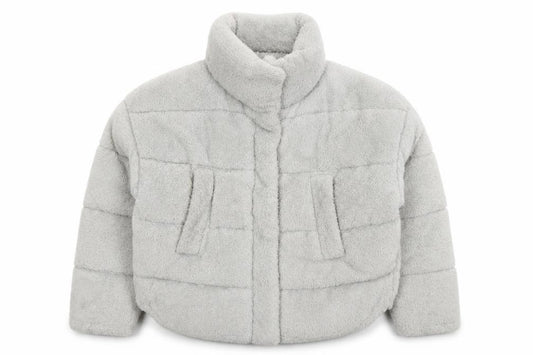Light Before Dark Women’s Grey Faux Fur Puffer Jacket Size S