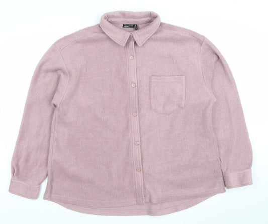 ASOS Design Women Pink Fleece Button Jacket Size 12 Relaxed Fit