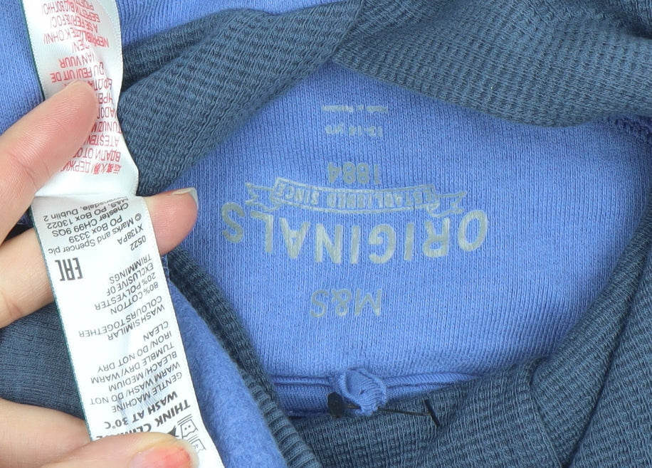 Marks and Spencer Boys Blue Pullover Hoodie 7-8 Years Letters Logo Print