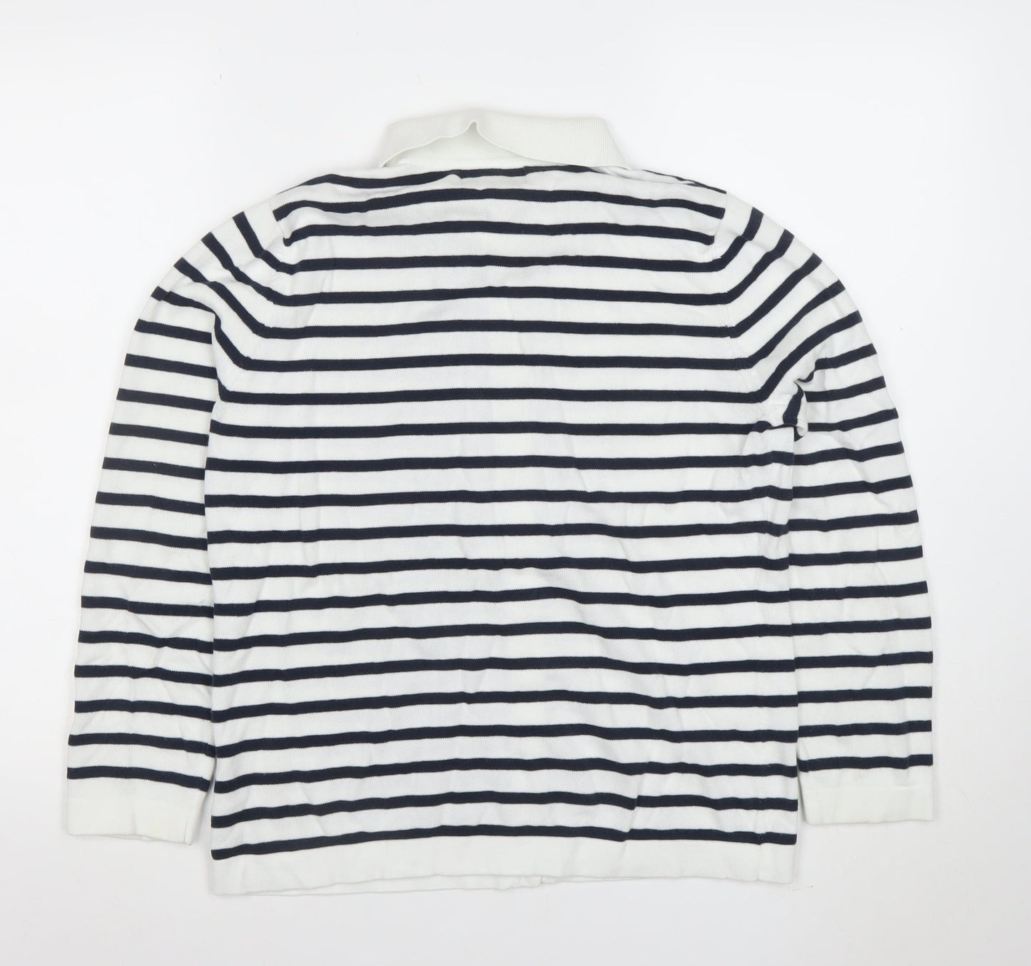 Jumper Womens White Black Striped Collared Cotton Button Cardigan M