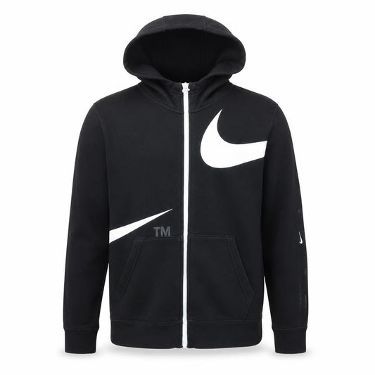 Front view of Nike boys’ black full zip hoodie large 147-158cm cotton blend swoosh design